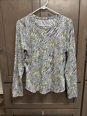 No Boundaries Long-Sleeve Animal Print Top in Yellow, Pink & Gray